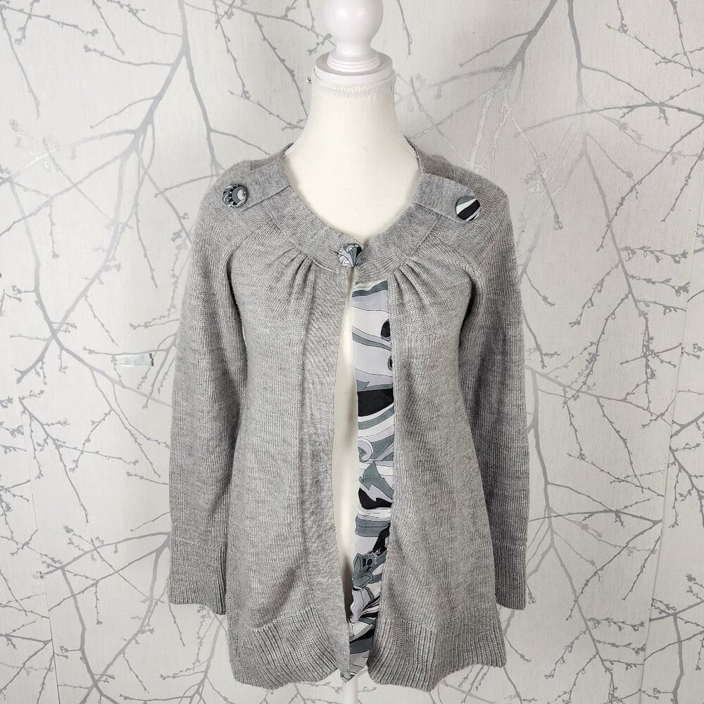 Inca Mama Carmela Pinillos Angora Blend Artsy Print Single Button Cardigan